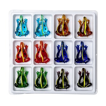 Handmade Lampwork Glass Pendants, Frog, Mixed Color, 44x33x12mm, Hole: 6mm, 12pcs/box