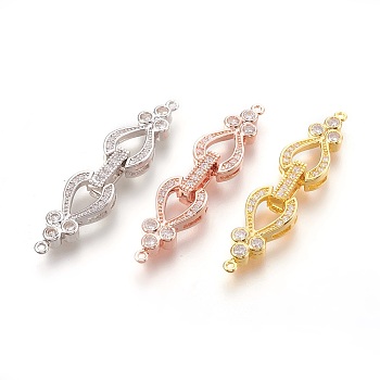 Brass Micro Pave Cubic Zirconia Fold Over Clasps, Lead Free & Nickel Free, Clear, Mixed Color, 43x10x5mm, Hole: 1mm