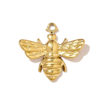 304 Stainless Steel Pendants, Hand Polished Bees Charms, Ion Plating(IP), Real 18K Gold Plated, 22x20mm