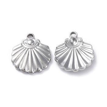 304 Stainless Steel Pendants, Shell Charm, Stainless Steel Color, 18.5x16x2.5mm, Hole: 1.8mm