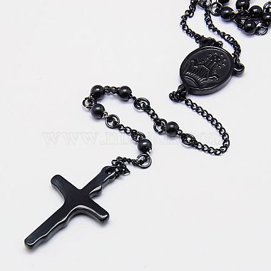Herren Rosenkranz Halskette mit Kruzifix Kreuz(NJEW-I011-4mm-04)-2