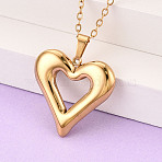 304 Stainless Steel Pendant Necklaces, Heart, Ion Plating(IP), Real 18K Gold Plated, 17.72~18.11 inch(45~46cm)(NJEW-T018-34G)