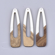 Resin & Walnut Wood Big Pendants, Snap Hair Clip Shape, White, 66~66.5x17x3~3.5mm, Hole: 1.5mm(RESI-S358-99G)