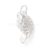 925 Sterling Silver Pendants, Hollow Fish Charms with Jump Rings, Silver, 18.5x6x9mm, Hole: 4mm(STER-E071-01S-01)