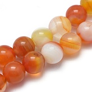 Natural Striped Agate/Banded Agate Beads Strands, Dyed & Heated, Round, Orange Red, 8mm, Hole: 1mm, about 46pcs/strand, 14.9 inch(38cm)(G-I254-03B-02)