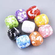 Resin Beads, Imitation Gemstone Chips Style, Barrel, Mixed Color, 22x21mm, Hole: 2mm(X-RESI-T024-34)