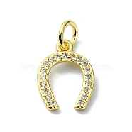 Brass Micro Pave Claer Cubic Zirconia Charms, with Jump Ring, Letter U, Real 18K Gold Plated, 12x9x1.5mm, Hole: 3mm(KK-H475-44G)