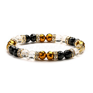 UV Plating Glass Beads Stretch Bracelets for Women, Round, Faceted, Iridescent, Black, 7-7/8 inch(20cm), Inner Diameter: 7-1/4 inch(18.5cm)(FY7008-1)