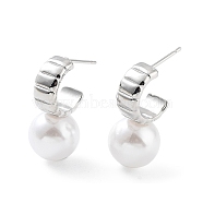 Rack Plating Brass Studs Earrings for Women, with Plastic Pearl, Long-Lasting Plated, Lead Free & Cadmium Free, Platinum, 23x6mm(KK-Z038-02P)