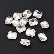 Glass Rhinestone Cabochons, Pointed Back & Silver Back Plated, Rectangle, Crystal, 10x8x4mm(GGLA-P002-01B-07)