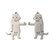 304 Stainless Steel Pendants, Cat Charm, Stainless Steel Color, 35x26x1.5mm, Hole: 2.5mm(STAS-H212-31P)