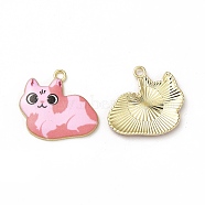 Alloy Enamel Pendants, Cadmium Free & Nickel Free & Lead Free, Golden, Cat Charms, Pearl Pink, 22x24x2mm, Hole: 1.8mm(ENAM-M046-11G-F)