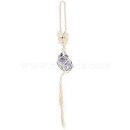Irregular Natural Amethyst Hanging Pendant Decoration, with Cotton Cord & Wood Beads, for Car Interior Ornament Accessories, 285~320x29~39.5x23.5~32mm(HJEW-WH0069-03B)