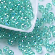 Eco-Friendly Transparent Acrylic Beads, Round, AB Color, Medium Turquoise, 8mm, Hole: 1.5mm, about 2000pcs/500g(PL734-9)
