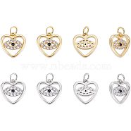 Nbeads 8Pcs 2 Colors Eco-Friendly Brass Micro Pave Clear Cubic Zirconia Charms, with Jump Ring, Long-Lasting Plated, Heart, Mixed Color, 13x12.5x2mm, 4pcs/color(ZIRC-NB0001-88)