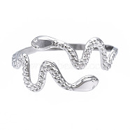 304 Stainless Steel Snake Wrap Open Cuff Ring, Hollow Chunky Ring for Women, Stainless Steel Color, US Size 6 3/4(17.1mm)(RJEW-T023-82P)