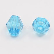 Faceted Bicone Transparent Acrylic Beads, Dyed, Cyan, 6mm, Hole: 1mm, about 5800pcs/500g(DBB6mm11)