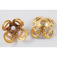 Iron Fancy Bead Caps, Flower, 4-Petal, Golden, Size: about 8mm in diameter, 4mm thick, hole: 1mm(X-ZX-E003Y-G)