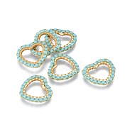 MIYUKI & TOHO Handmade Japanese Seed Beads, with 304 Stainless Steel Link Rings, Loom Pattern, Heart, Golden, Pale Turquoise, 13.5~14x15x1.8~2mm(SEED-A028C-S-14G)