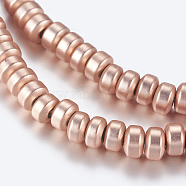 Non-magnetic Synthetic Hematite Beads Strands, Frosted, Rondelle, Rose Gold Plated, 3x2mm, Hole: 1mm, about 206pcs/strand, 16.1 inch(41cm)(G-P338-26B-2x3mm-MRG)