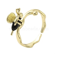 Enamel Bee Finger Rings, Brass Ring for Women, Golden, US Size 6 1/2(16.9mm)(RJEW-A033-01G)