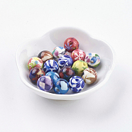 Spray Painted Resin Beads, Round, Mixed Color, 11~12mm, Hole: 2mm(RESI-E009-12mm-M)