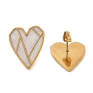 Ion Plating(IP) 304 Stainless Steel Heart Stud Earrings, wtih Enamel, Real 18K Gold Plated, 21.5x18mm(EJEW-C114-19G-02)