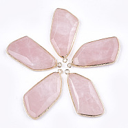 Natural Rose Quartz Pendants, with Brass Findings, Faceted, Golden, 43~47x22x6~7mm, Hole: 2mm(G-T112-20F)