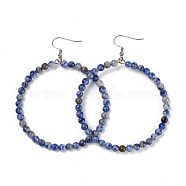 Natural Blue Spot Jasper Dangle Earrings, with Stainless Steel Hook, Ring, 60~61x44mm, Pin: 0.6mm(EJEW-K077-A11)