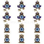 12Pcs 2 Style Alloy Pendants, with Resin and Rhinestone, Owl & Frog with Evil Eye, Antique Bronze, 30x18x5.5mm, Hole: 1.8mm and 37.5x27.5x5mm, Hole: 2mm, 6pcs/style(FIND-SZ0002-51)