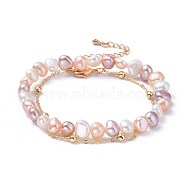 Bracelet Sets, Natural Pearl Beaded Stretch Bracelets & Brass Cable Chains Bracelets, Packing Box, Misty Rose, 2 inch(5cm), 7-7/8 inch(20cm), 1.5mm, 2pcs/set(BJEW-JB04528)