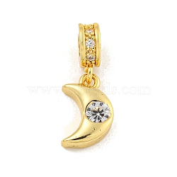 Brass Micro Pave Clear Cubic Zirconia Pendants, Real 18K Gold Plated, Moon, 20x8x3.5mm, Hole: 2mm(KK-U007-02G-07)