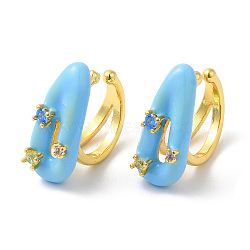 Colorful Cubic Zirconia Teardrop Cuff Earrings with Enamel, Rack Plating Brass Jewelry for Women, Cadmium Free & Lead Free, Real 18K Gold Plated, 18x19.5x8mm(EJEW-G348-04G)