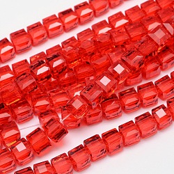 Faceted Cube Transparent Glass Beads Strands, Red, 5.5x5.5x5.5mm, Hole: 1mm, about 94pcs/strand, 20.4 inch(EGLA-E041-5mm-D07)