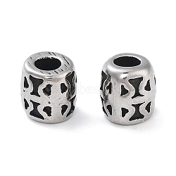 304 Stainless Steel Beads, Column with Clover, Antique Silver, 5x5mm, Hole: 2mm(STAS-M057-42AS-01)