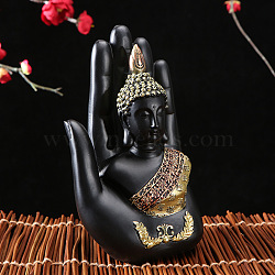 Resin Palm with Buddha Figurines, for Home Desktop Decoration, Black, 70x105x180mm(WG99338-01)