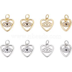 Nbeads 8Pcs 2 Colors Eco-Friendly Brass Micro Pave Clear Cubic Zirconia Charms, with Jump Ring, Long-Lasting Plated, Heart, Mixed Color, 13x12.5x2mm, 4pcs/color(ZIRC-NB0001-88)