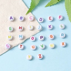 520Pcs 26 Style Craft Acrylic Horizontal Hole Letter Beads, Flat Round, Letter A~Z, 7x3.5~4mm, Hole: 1.5mm, 20pcs/style(SACR-YW0001-50)