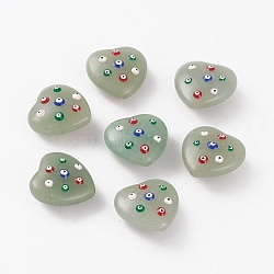 Natural Green Aventurine Beads, with Enamel, Heart with Evil Eye, 20~20.2x20.3x9.8~10.5mm, Hole: 1.5mm(G-C300-15)