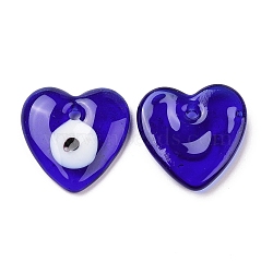 Handmade Evil Eye Lampwork Pendants, Heart, Blue, 25x25x7.5mm, Hole: 2.8mm(LAMP-M014-05A)