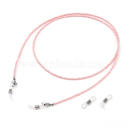 Eyeglasses Chains, Neck Strap for Eyeglasses, with Baking Paint Glass Seed Beads, 304 Stainless Steel Lobster Claw Clasps, Brass Beads and Rubber Loop Ends, Dark Salmon, 27.95 inch(71cm)(AJEW-EH00101-03)