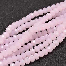 Glass Beads Strands, Imitation Jade Glass Beads, Faceted, Rondelle, Pink, 4mm, Hole: 1mm, about 107pcs/strand, 16.8 inch(X-GLAA-I033-4mm-31)