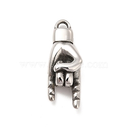 304 Stainless Steel Pendant, Hand Charm, I Love You Gesture Charm , Antique Silver, 27.5x9.5x7mm, Hole: 2mm(STAS-D245-02AS)