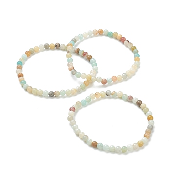 Natural Amazonite Beaded Stretch Bracelets, Round, Beads: 4~5mm, Inner Diameter: 2-1/4 inch(5.65cm)