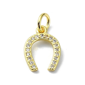 Brass Micro Pave Claer Cubic Zirconia Charms, with Jump Ring, Letter U, Real 18K Gold Plated, 12x9x1.5mm, Hole: 3mm
