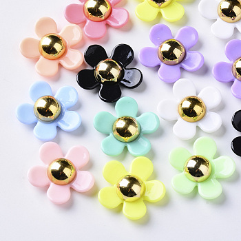 Opaque Acrylic Beads, Flower, Mixed Color, 27.5x28x9.5mm, Hole: 1.2mm
