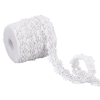 10 Yards Nylon Yarn Braid Ribbon, Garment Accessories, Flower, White, 7/8 inch(22.5mm)