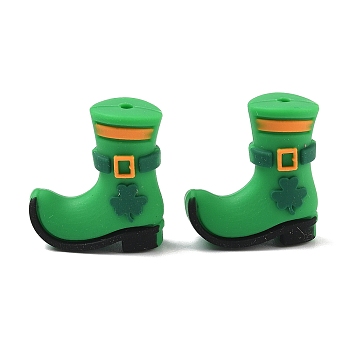 Silicone Focal Beads, Focal Beads, Green, Shoes, 25.5x23.5x10mm, Hole: 3mm