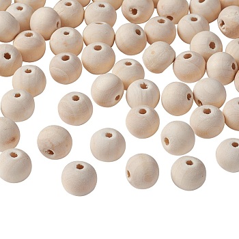 Natural Unfinished Wood Beads, Round Wooden Loose Beads Spacer Beads for Craft Making, Lead Free, Moccasin, 12x10.5mm, Hole: 2.5~4.5mm