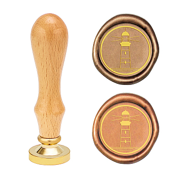 Brass Wax Seal Stamp, with Beech Wood Handles, for DIY Scrapbooking, Building Pattern, Stamp: 25x14mm, Handle: 80.5x22.5mm